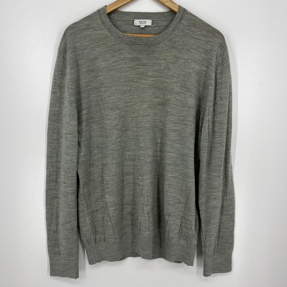 Reiss Wessex Mens Gray 100% Merino Wool Crew Neck Sweater XL